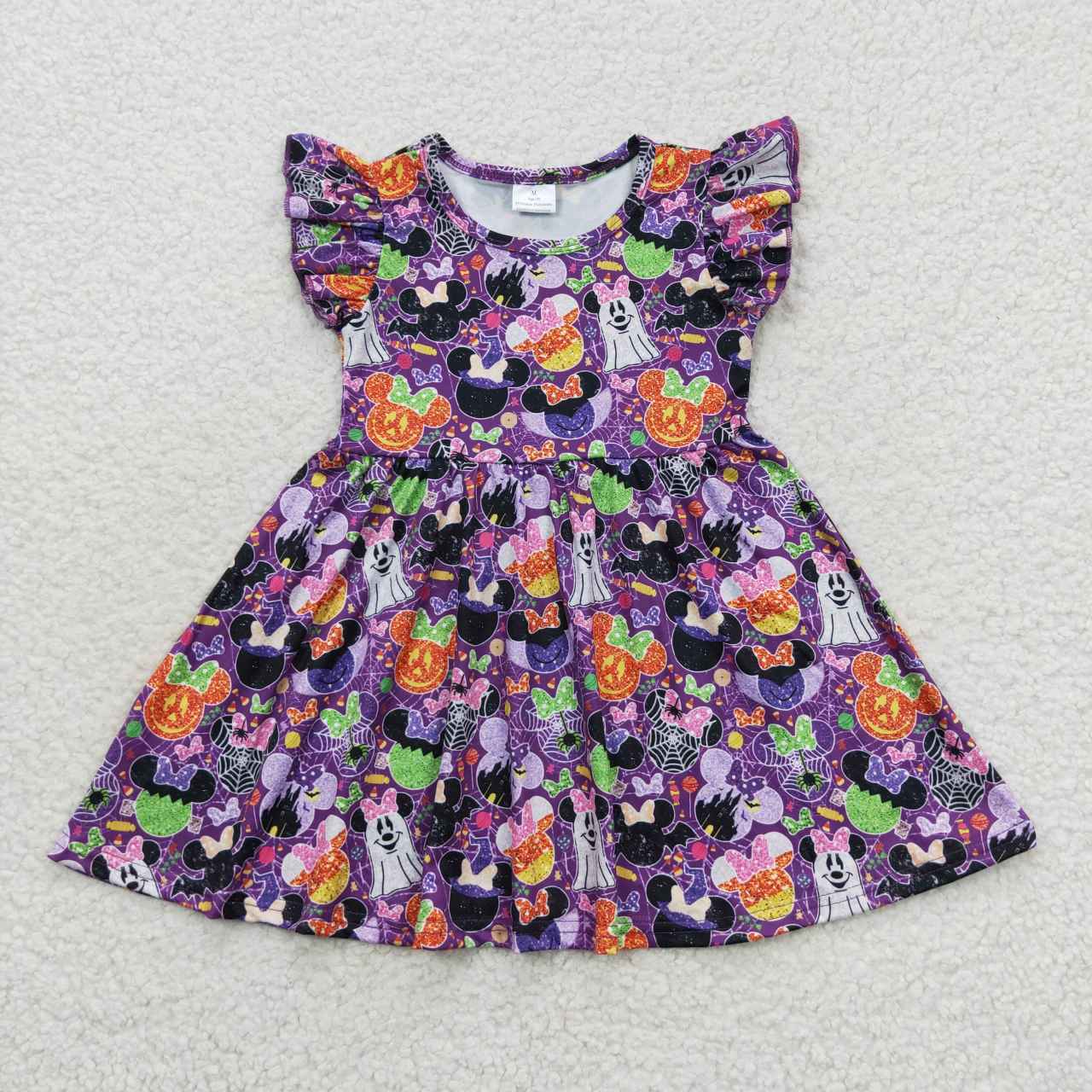 GSD0480 Cartoon Mickey Pumpkin Purple Fly Sleeve Dress