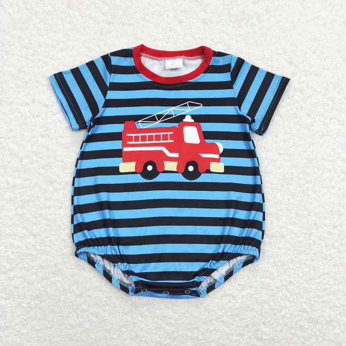 RTS Baby Boys Short Sleeve Firetruck Shirts Shorts Rompers Brother Clothes Sets