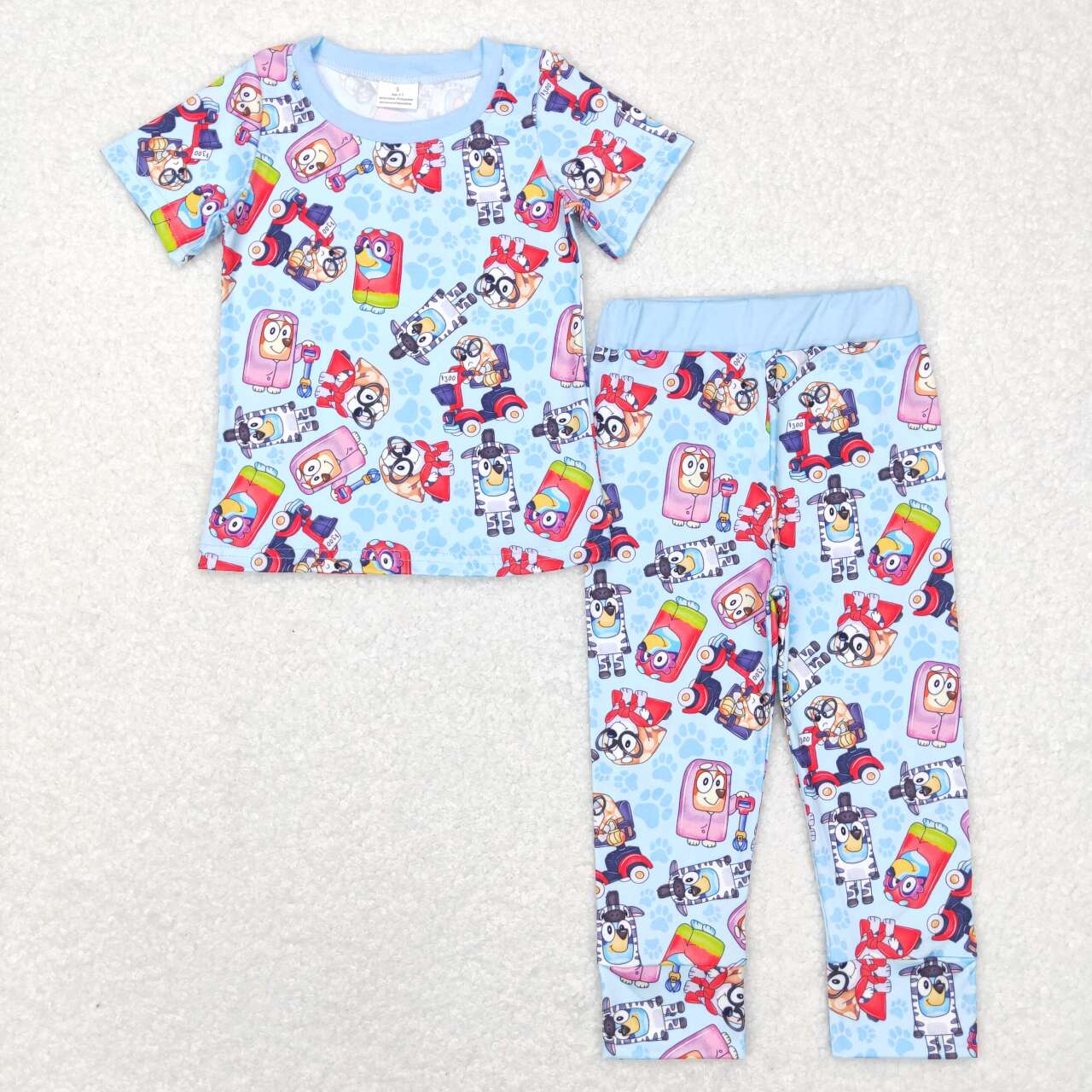 BSPO0249 Cartoon dog bluey blue short-sleeved trousers suit