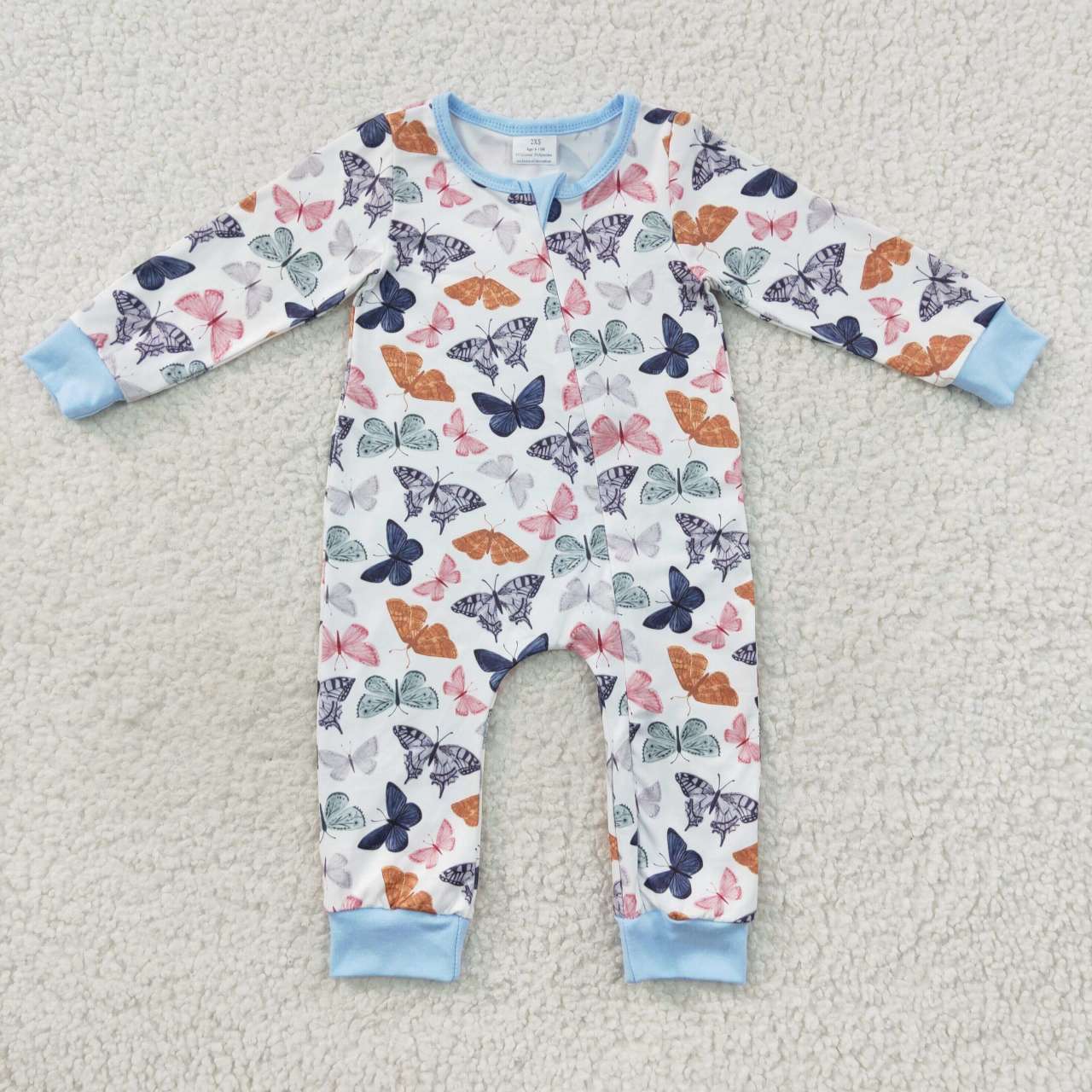 LR0521 Colorful Butterfly Blue Long Sleeve Bodysuit