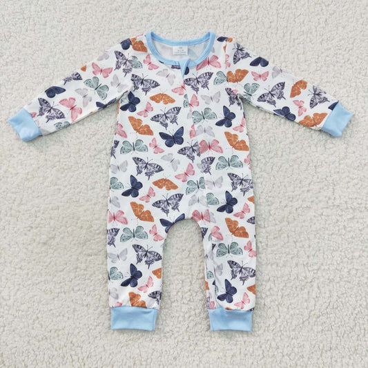 LR0521 Colorful Butterfly Blue Long Sleeve Bodysuit