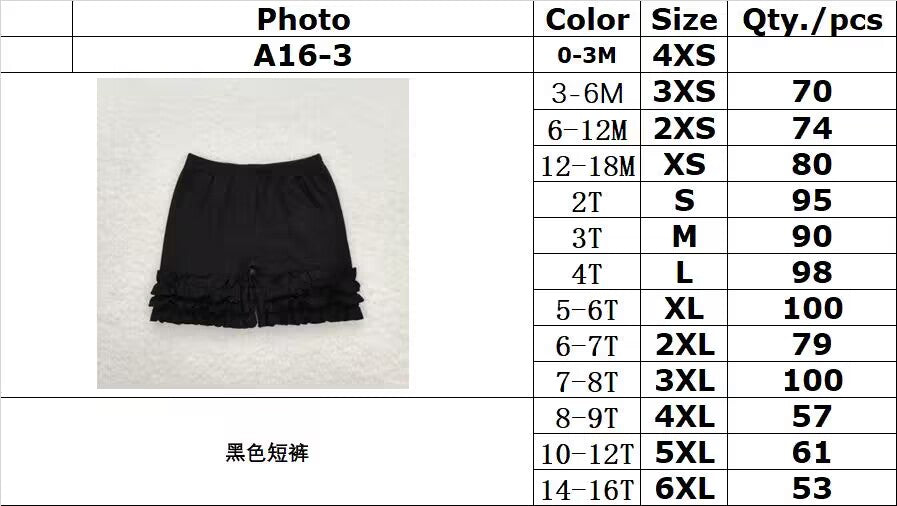 BLACK   ruffle cotton   icing shorts A16-3