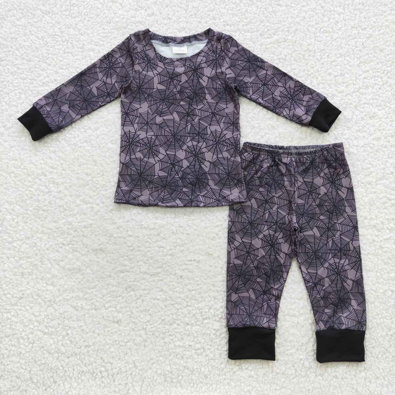 BLP0260 Boys Halloween Spider Web Black Long Sleeve Pant Set