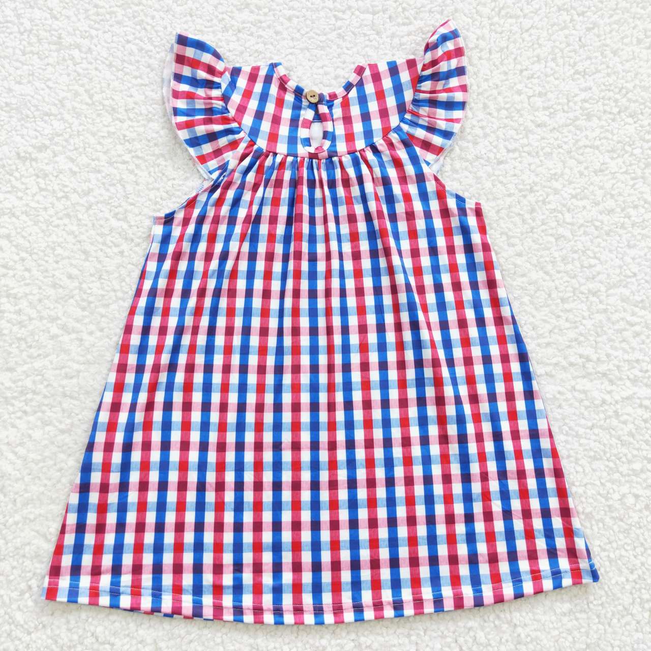 RTS NO MOQ ETA 5/7days Arrived GSD0387 smocked embroidered National Day checkerboard short-sleeved dress