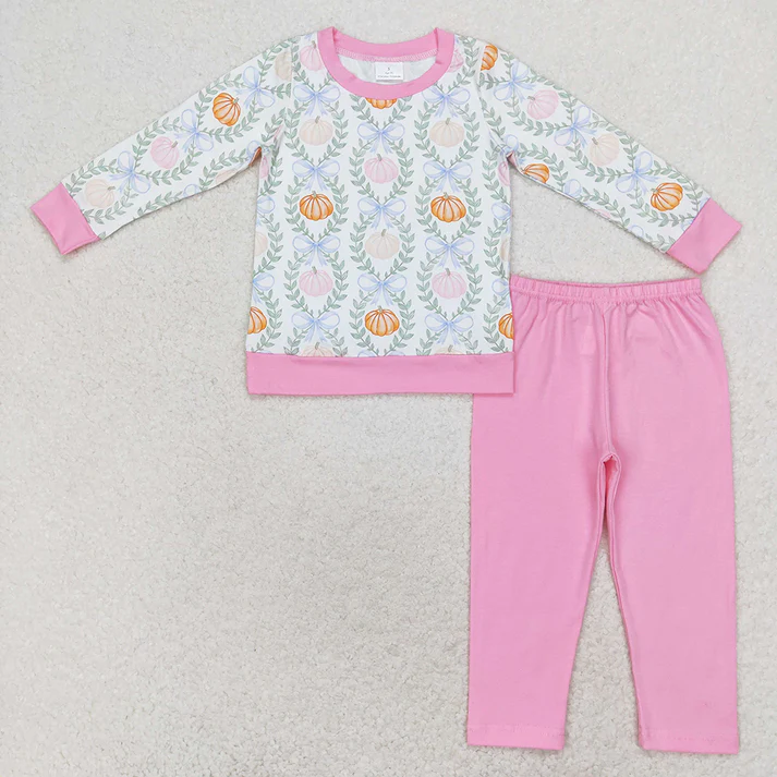 RTS NO MOQ  Baby Girls Baby Girls Pumpkin Bows Sibling Rompers Clothes Sets Halloween Pumpkin