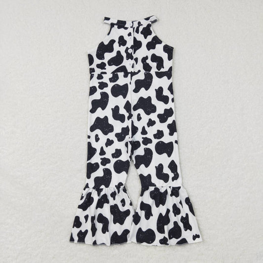 SR0444 Cow print black and white sleeveless jumpsuit