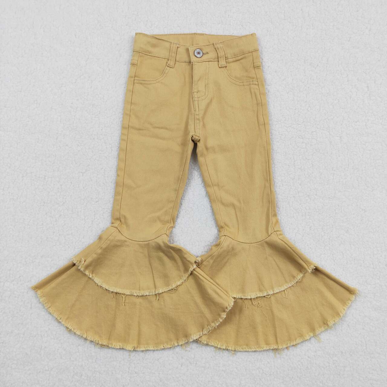 E12-20 Double layer khaki button denim flared pants