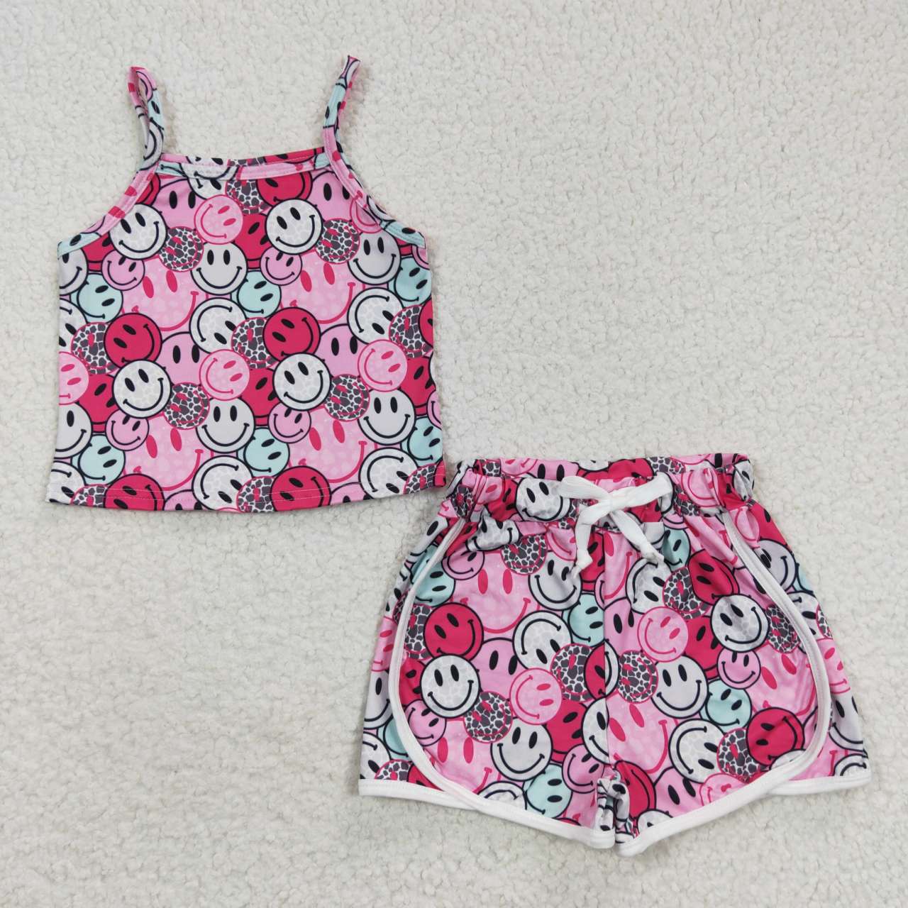 GSSO0340 Smiley Pink Headband Sleeveless Shorts Set