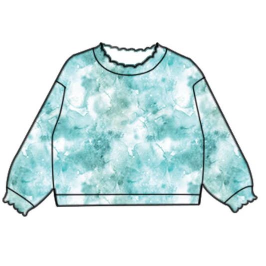 Custom moq 3 eta 7/8week moq 5 eta /4/5week Tie-Dye Lake Blue Pleated Elastic Neck Pullover Sweatshirt