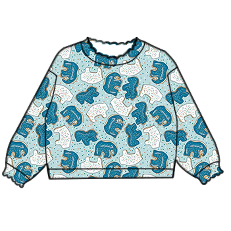 Custom moq 3 eta 7/8week moq 5 eta /4/5week Blue and white polka dot animal tangram pullover sweatshirt