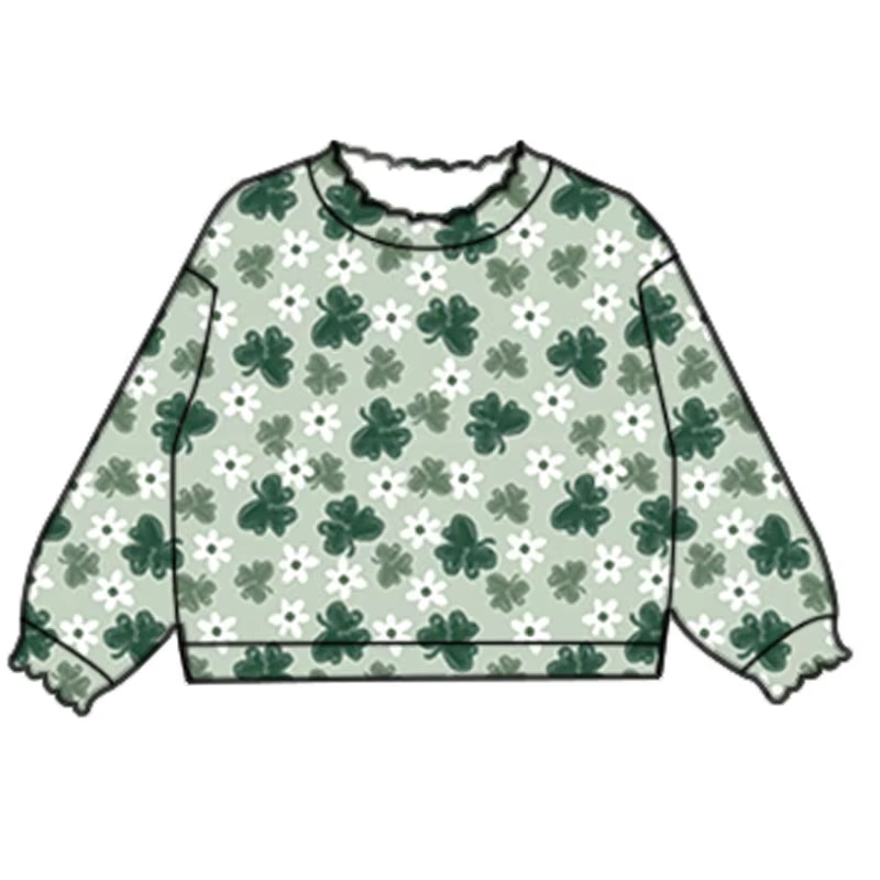 Custom moq 3 eta 7/8week moq 5 eta /4/5week Dark Green Trefoil Pleated Elastic Neck Sweatshirt