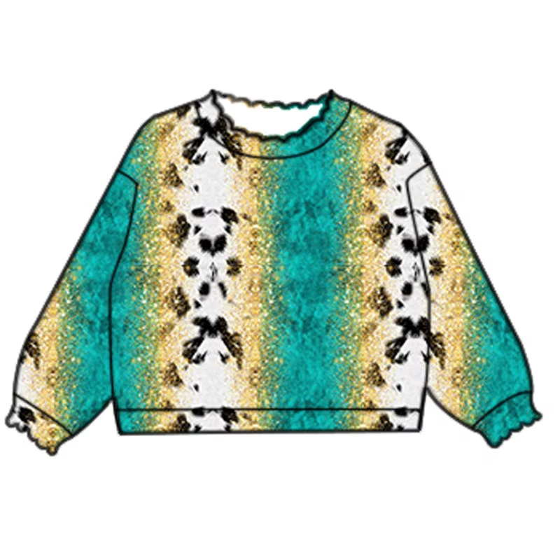 Custom moq 3 eta 7/8week moq 5 eta /4/5week Lake Blue & Black & White & Yellow Gradient Sequined Pleated Elastic Neck Pullover Sweatshirt