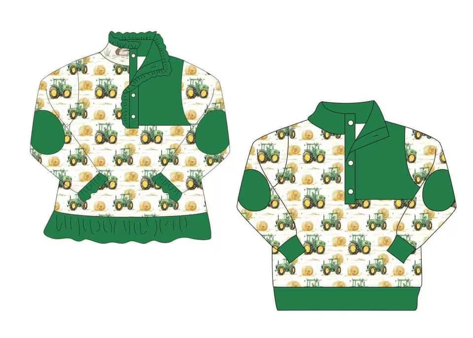 Custom moq 3 MIX SIZE eta 7/8week moq 5 eta /4/5week  Boys & Girls Green Trucker Button Pullover Jacket