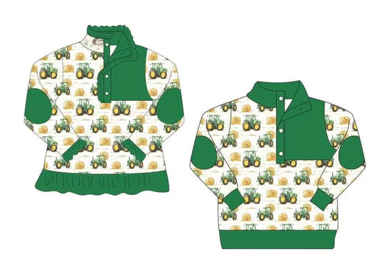 Custom moq 3 MIX SIZE eta 7/8week moq 5 eta /4/5week  Boys & Girls Green Trucker Button Pullover Jacket