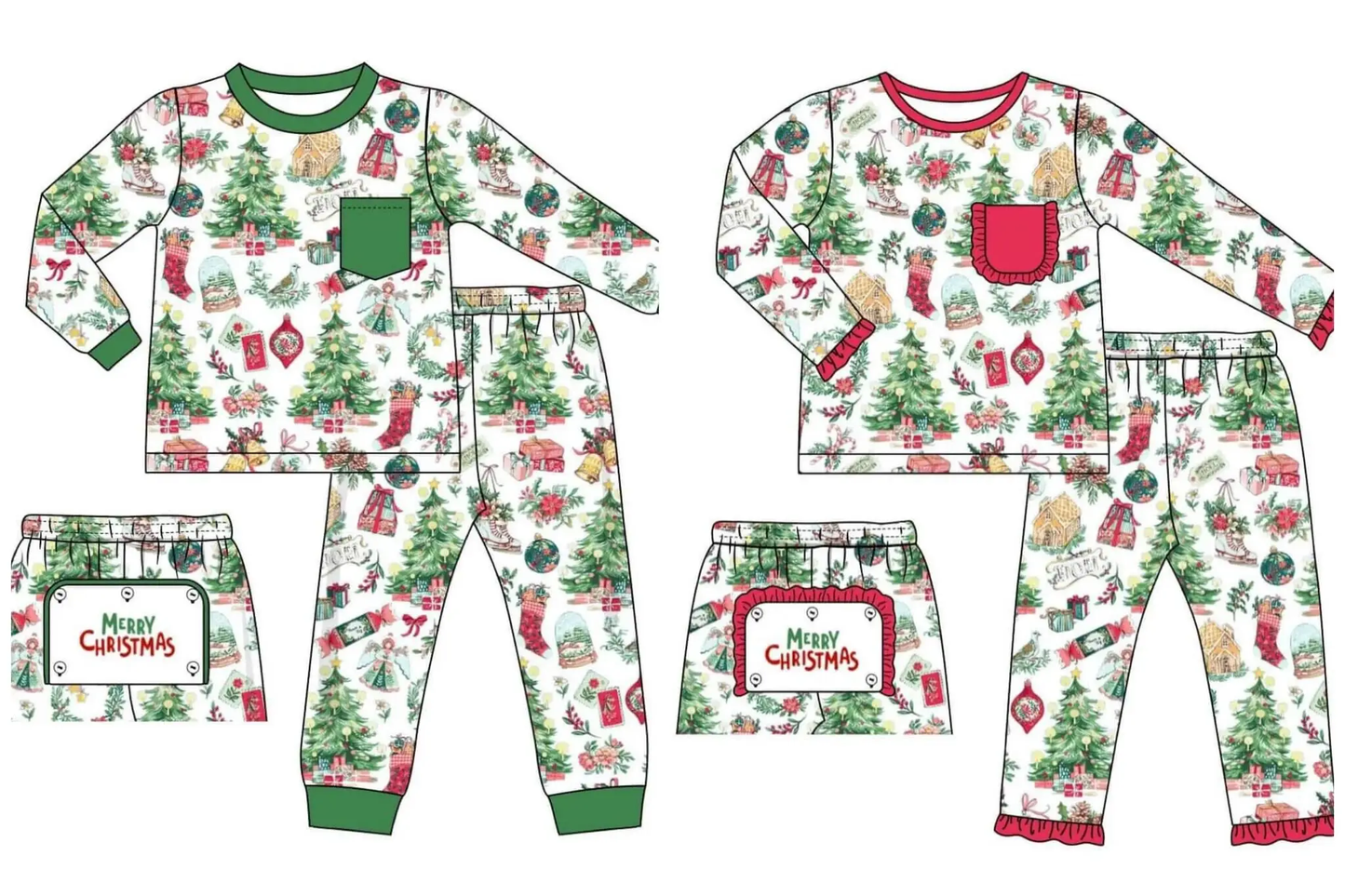 Custom moq 3 MIX SIZE eta 7/8week moq 5 eta /4/5week Realistic Christmas tree pattern boy and girl long sleeve suit