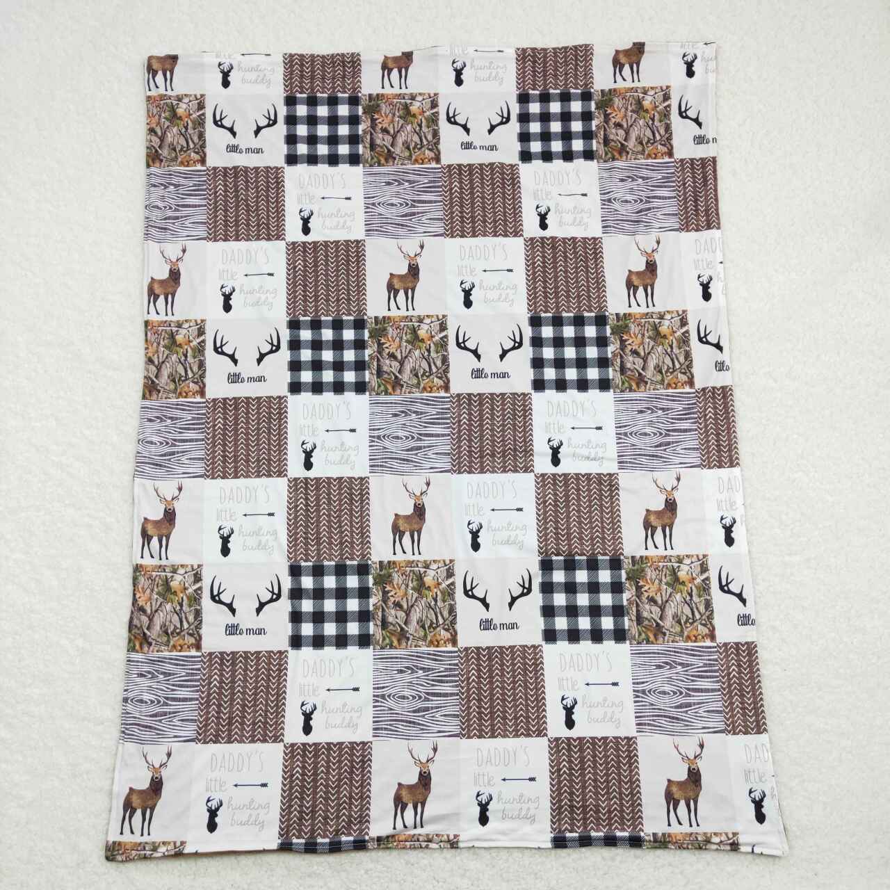 BL0104 daddy's hunting buddy elk hunting plaid brown baby blanket