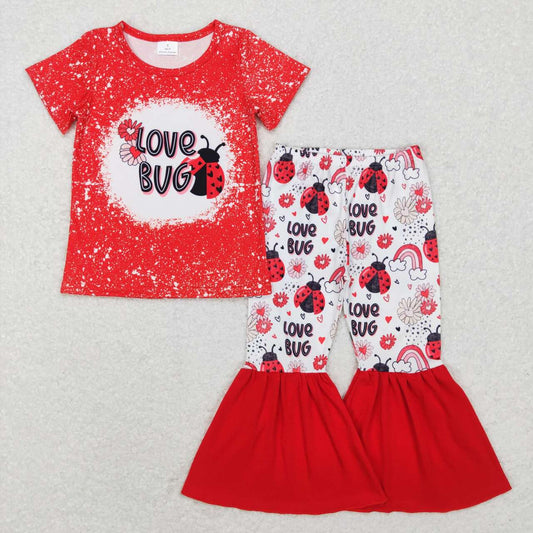 GSPO1102 love bug flower love seven-star ladybug red short-sleeved trousers suit