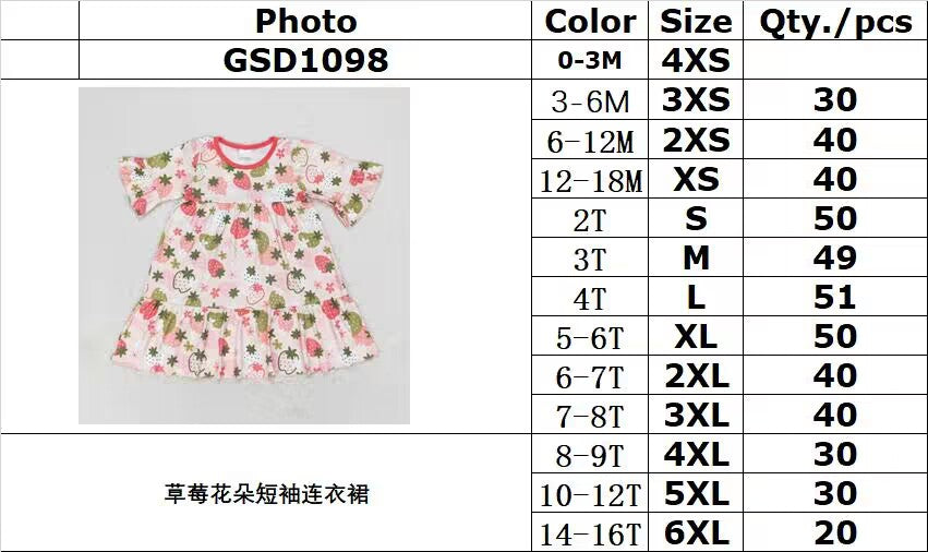 RTS no moq GSD1098 Strawberry flower short-sleeved dress