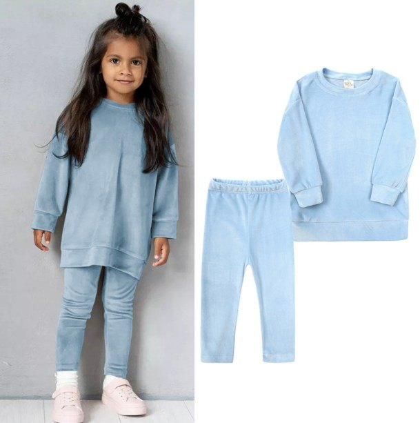 CUSTOM MOQ 3 ETA 6-7WEEKS  Girls' casual velvet two-piece set material:polyester custom long outfits