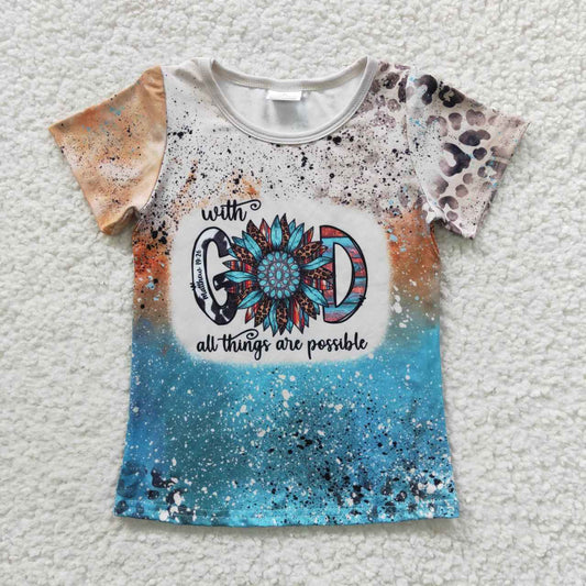 GT0195 God letter sunflower flower short-sleeved top