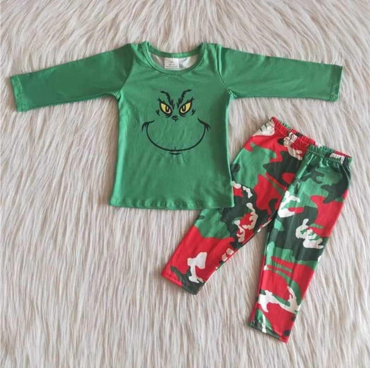 6 A24-16 Green Monster Smiley Long Sleeve Camouflage Pants Suit
