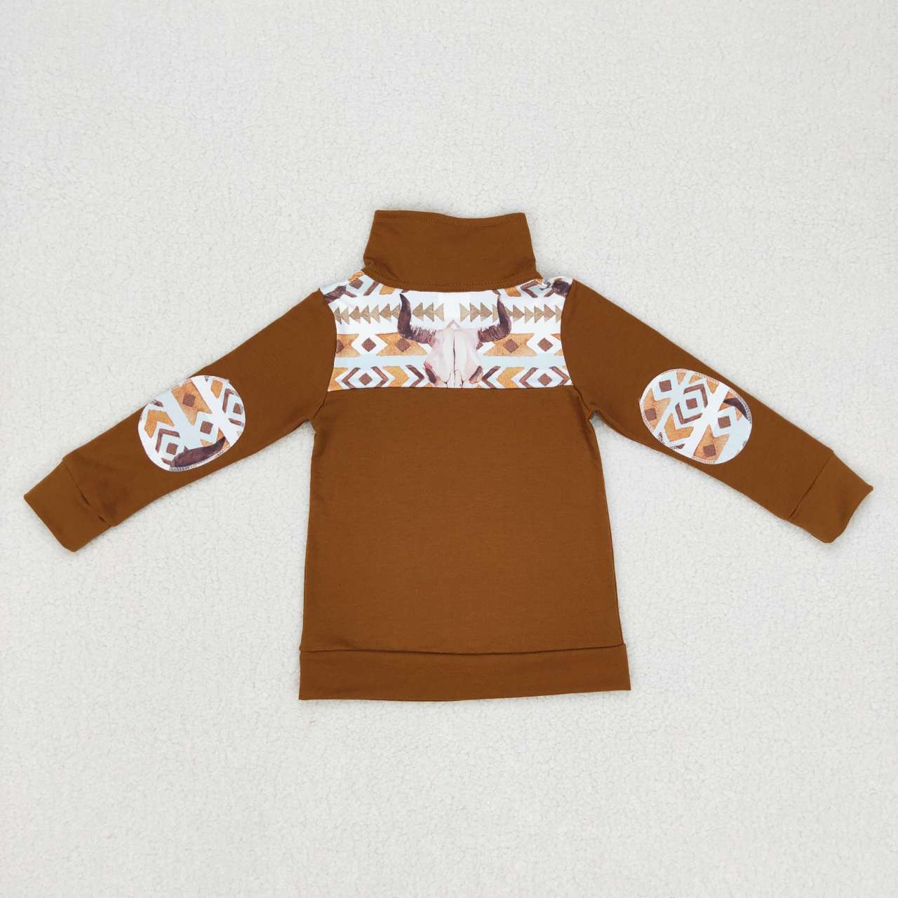 BT0348 Alpine Bull Arrow Geometric Brown Zip Long Sleeve Top