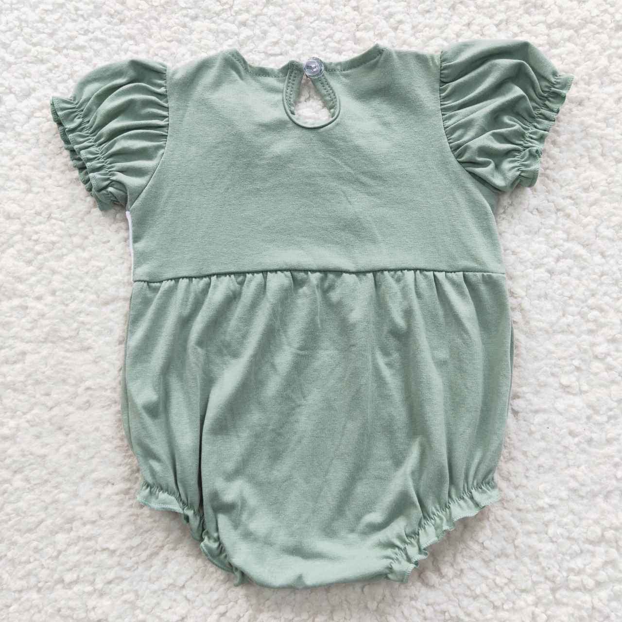 SR0373 Girls Embroidered Cow Green Pocket Short Sleeve Bodysuit