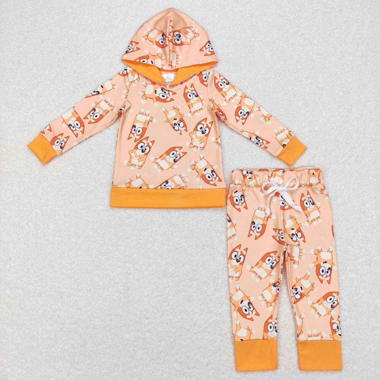 BLP0415 Cartoon bluey orange hooded long-sleeved pants suit