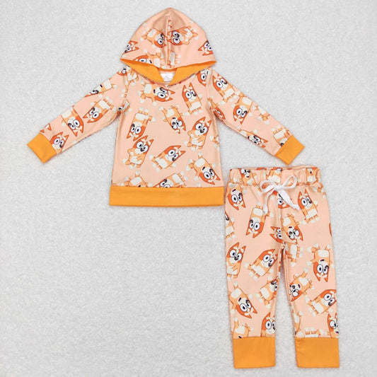 BLP0415 Cartoon bluey orange hooded long-sleeved pants suit