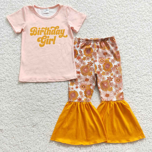 GSPO0680 Birthday Girl Short Sleeve Orange Floral Pantsuit