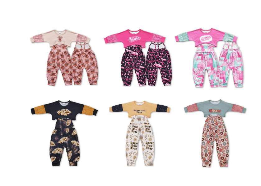 RTS NO MOQ reindeer deer champagne long-sleeved pink trousers suit