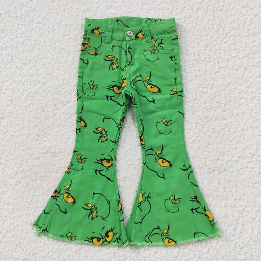 P0230 cartoon grinch smiley green denim trousers