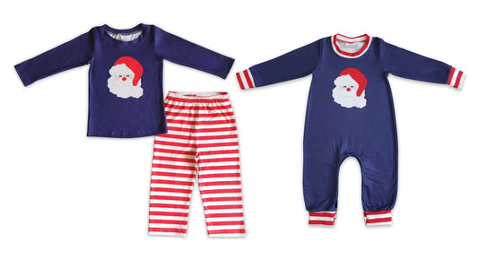 RTS NO MOQ Santa Claus Boys Long Sleeve and Trousers Romper Positio Boys Santa Claus Navy Long Sleeve Striped Trousers Setning