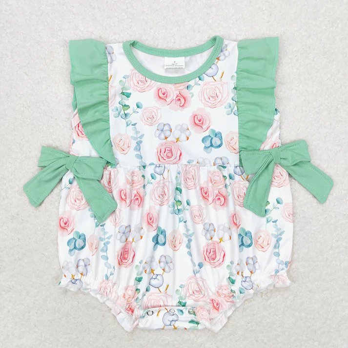 RTS NO MOQ Baby Girls Pink Flowers Sibling Summer Rompers Dresses Clothes Sets