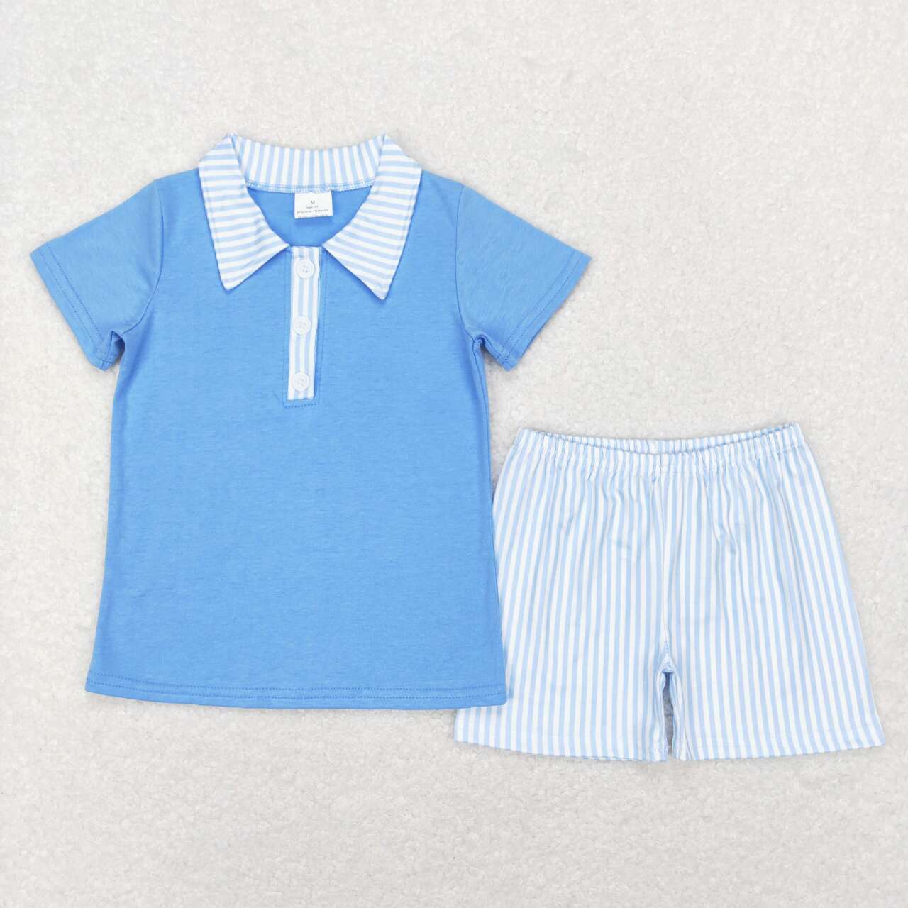 BSSO0402 Blue and white striped collar short-sleeved shorts suit ...