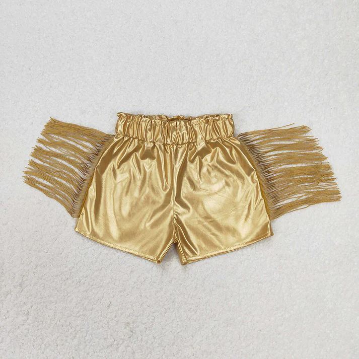 RTS NO MOQ Baby Girls Tassels Fashion Sibling Sister Pleather Shorts