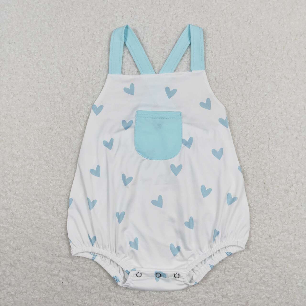 SR0732 Pocket Heart Blue and White Tank Top Bodysuit