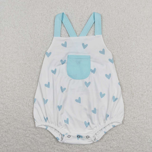 SR0732 Pocket Heart Blue and White Tank Top Bodysuit