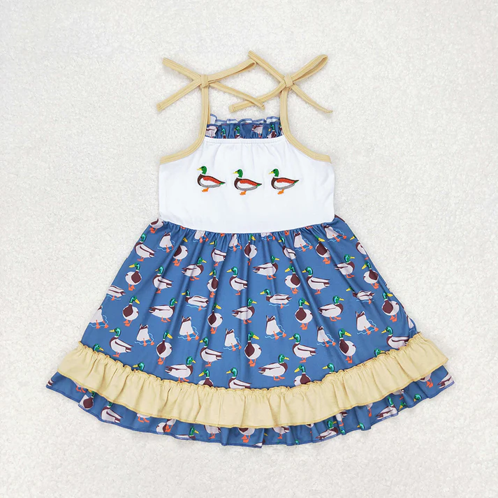 RTS Baby Girls Boys Duck Embroidery Sibling Rompers Clothes Sets