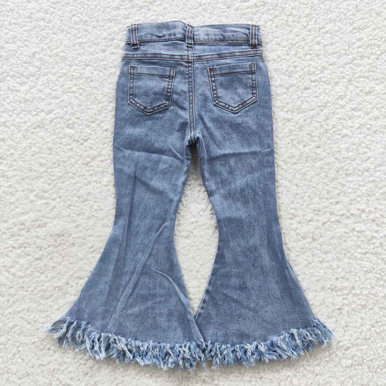 P0132 Light Blue Fringed Denim Trousers