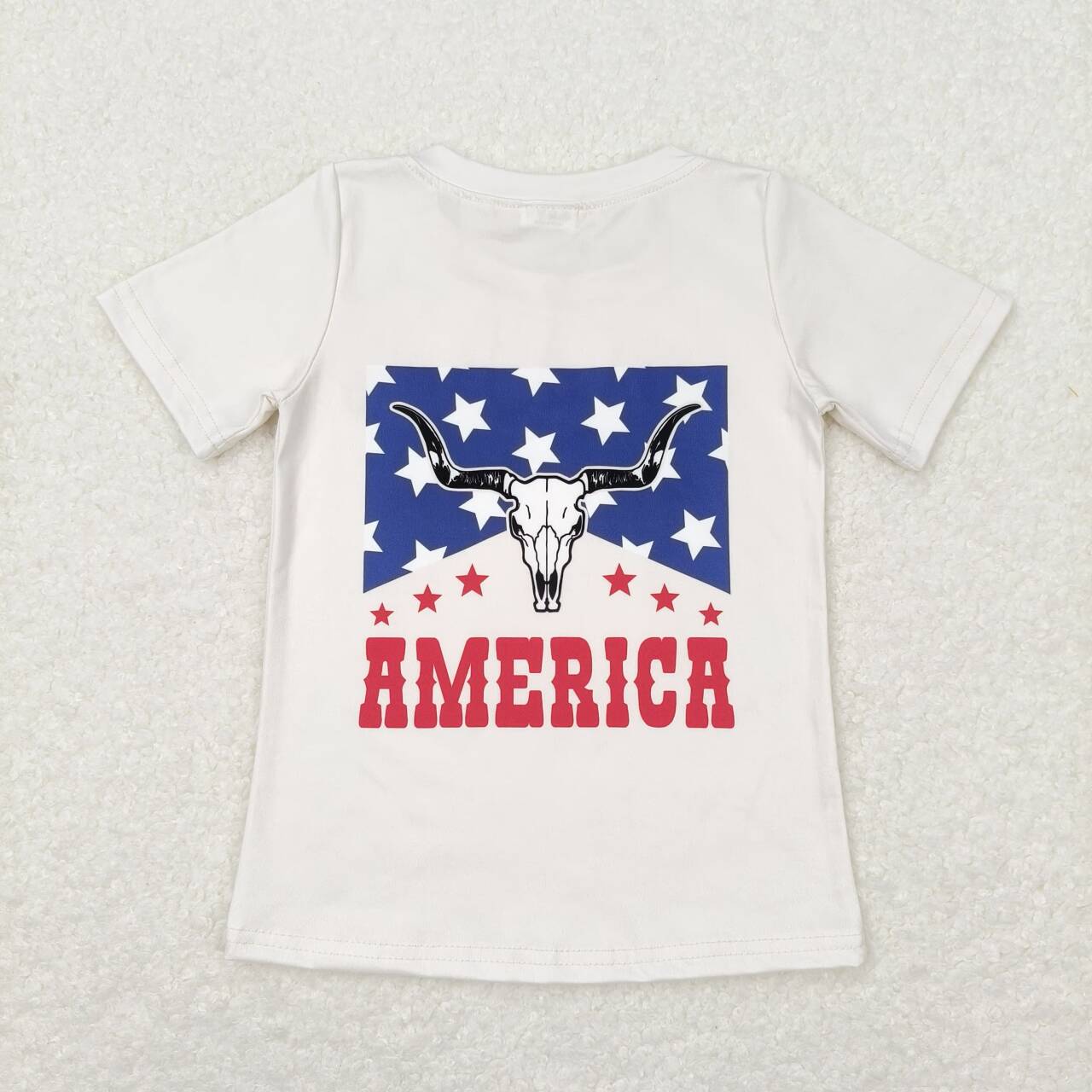 GT0465america star alpine bull head beige short-sleeved top