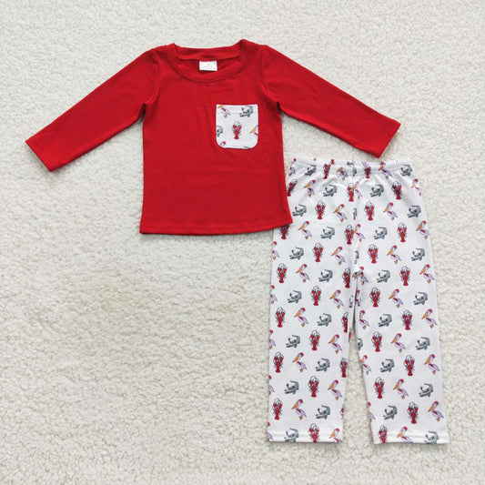 BLP0300 Lobster Pocket Red and White Long Sleeve Pants Suit