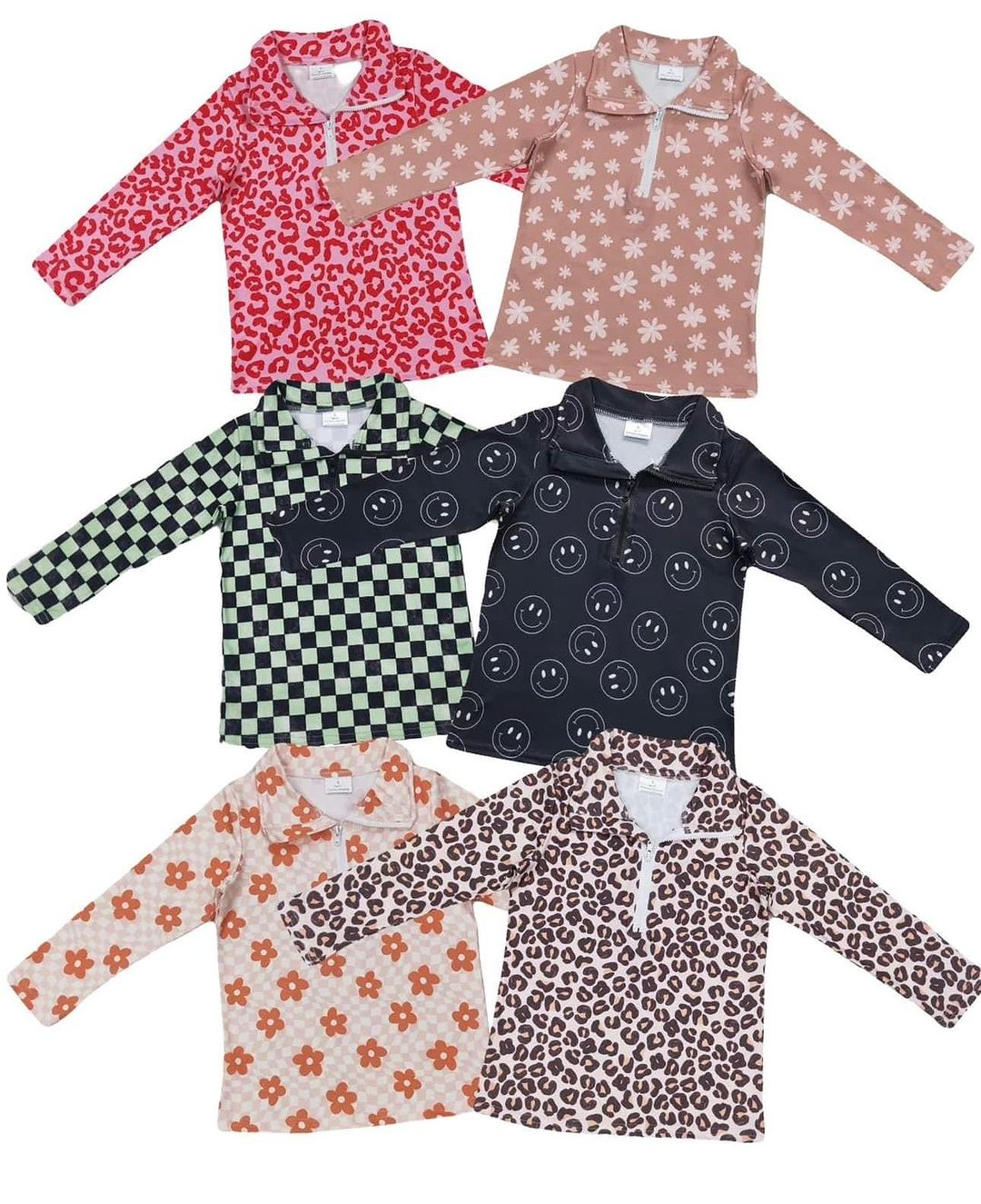 RTS NO MOQ Boys Tops Black and Green Plaid Zipper Long Sleeve Top