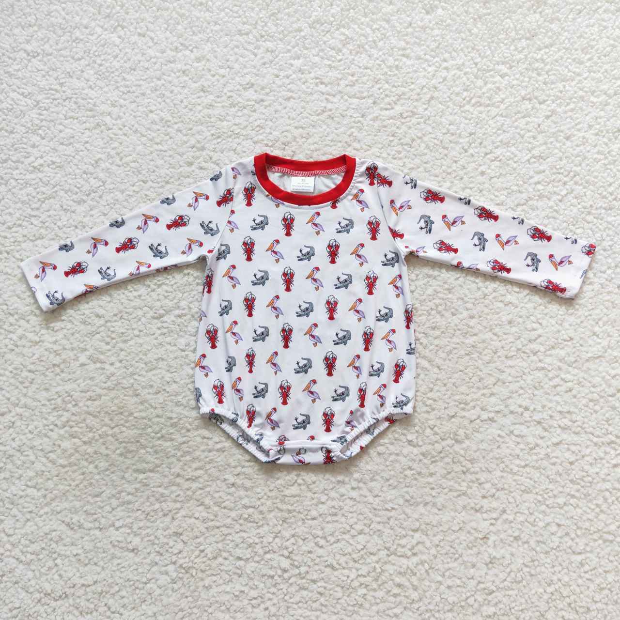 LR0610 Lobster red and white long sleeve jumpsuit