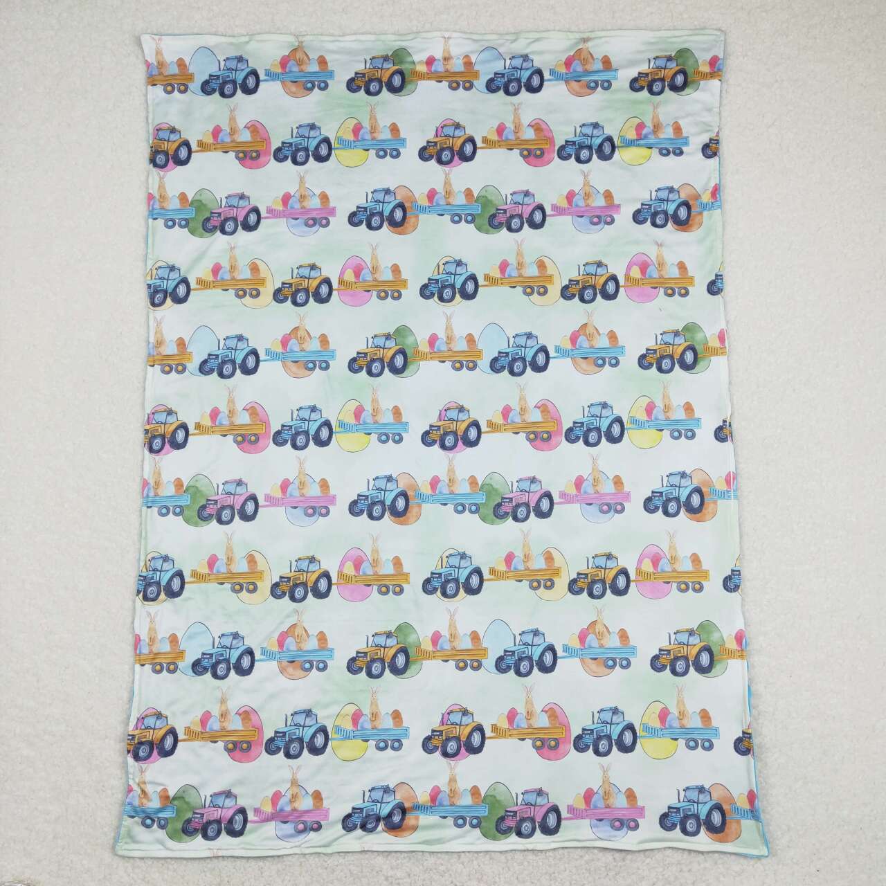 BL0117 Easter Egg Bunny Tractor Teal Baby Blanket