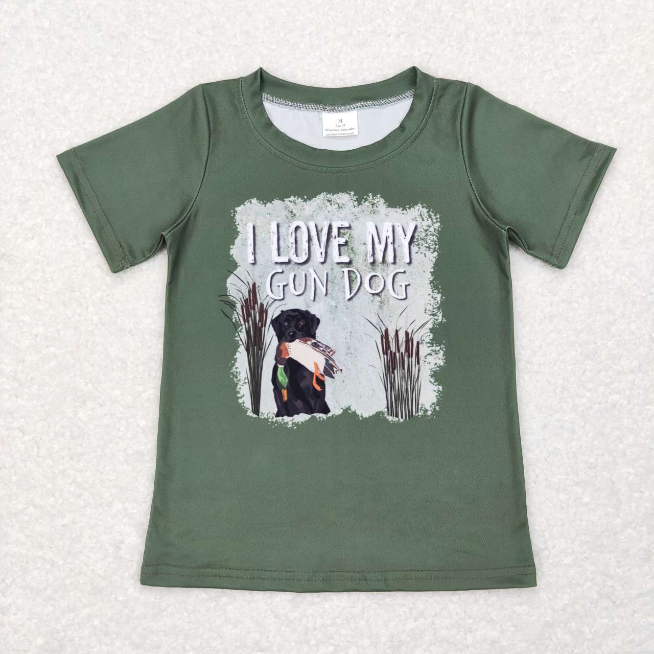 BT0413 love my gun dog puppy green short-sleeved top