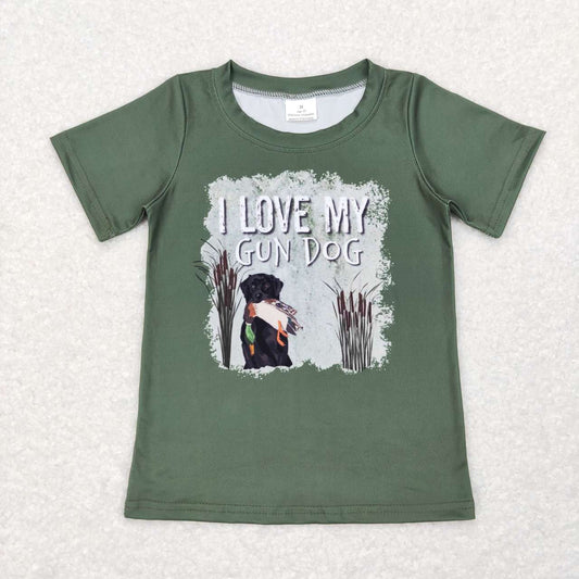 BT0413 love my gun dog puppy green short-sleeved top