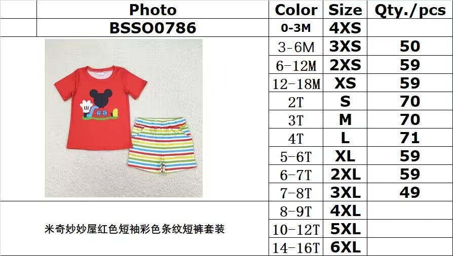 BSSO0786 Mickey Mouse Clubhouse Red Short Sleeve Colorful Striped Shorts