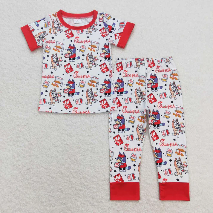 RTS NO MOQ Baby Baby Girls Boys Red Dogs Fries Chips Summer Sibling Pajamas Clothes Set