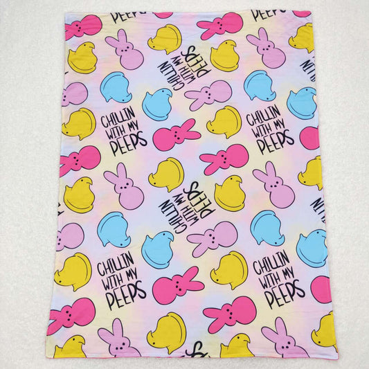 BL0093 chillin with my peeps colorful bunny baby blanket